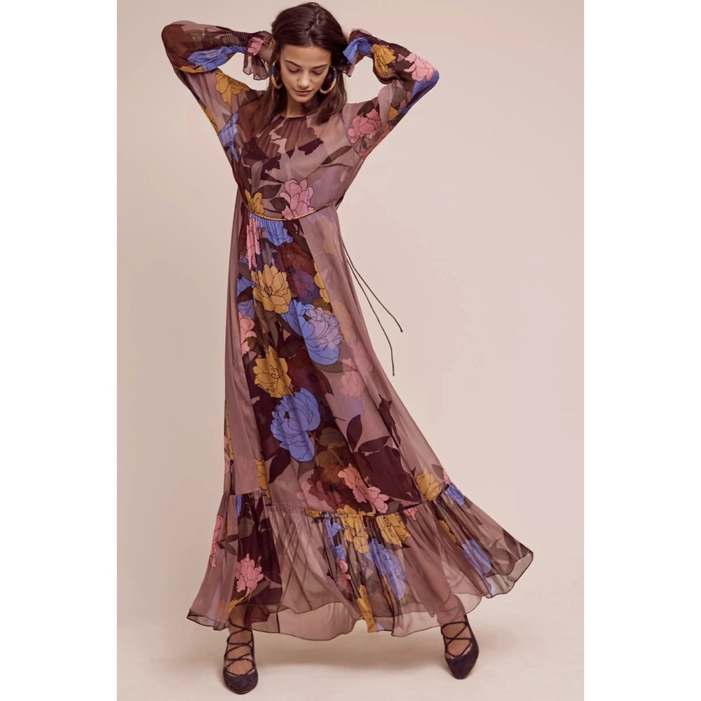 Anthropologie x Tracy Reese Black Label Eudicot Silk Flounce Maxi Dress Medium